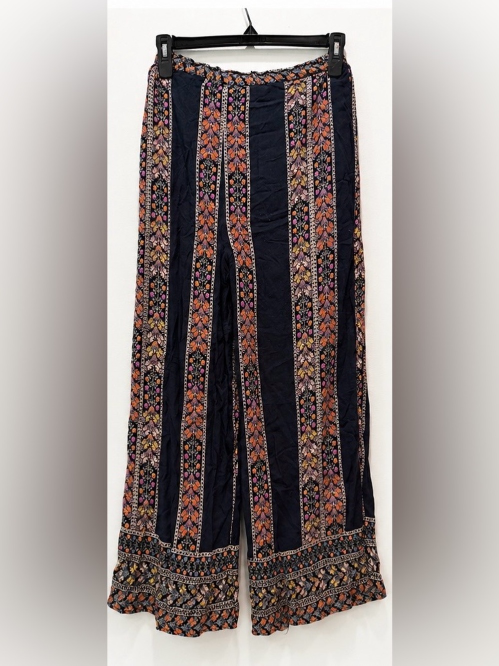 SHEIN Boho Floral Wide Leg Pants Slit Hem Tassel Tie Waist Size Large